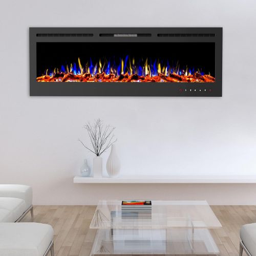  72A” Electric Fireplace-Front Vent, Wall Mount or Recessed-3 Color LED Flame, 10 Fuel Bed Colors & 3 Media-Touch Screen & Remote Control by Lavish Home