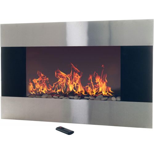  36-Inch Electric Fireplace - Wall Mount, Adjustable Heat, Dimmer, and Remote Control by Lavish Home (Stainless Steel)