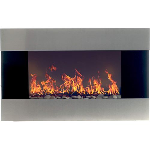  36-Inch Electric Fireplace - Wall Mount, Adjustable Heat, Dimmer, and Remote Control by Lavish Home (Stainless Steel)