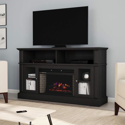  Lavish Home 80-FPWF-6 (Black) Electric Fireplace Stand for TVs up to 59 Console with Media Shelves, Remote Control, Adjustable Heat & LED Flames Color by Northwest, 59x16x34.2