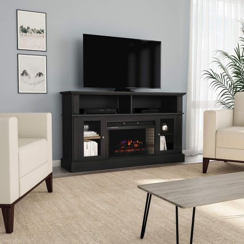  Lavish Home 80-FPWF-6 (Black) Electric Fireplace Stand for TVs up to 59 Console with Media Shelves, Remote Control, Adjustable Heat & LED Flames Color by Northwest, 59x16x34.2