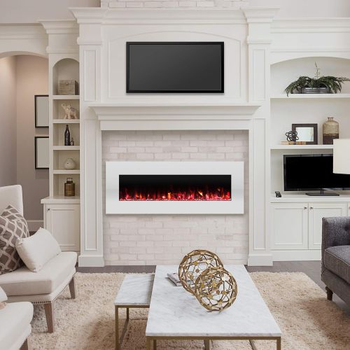  54” Electric Fireplace - Wall Mount - 10 Color LED Flame, 3 Media Options, Dimmer, Side Control Panel, and Remote Control by Lavish Home (White)