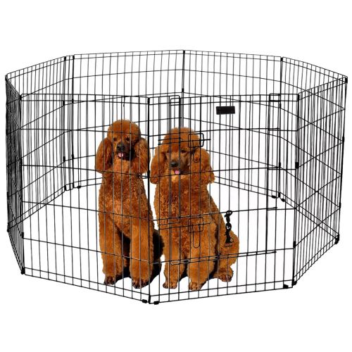  LavoHome Ultimate Folding Dog Animal Pet Playpen Wire Metal 8 Panel Octagon Black Wire Enclosure Fence Exercise Popup Kennel Crate Tent Portable Gate Cage