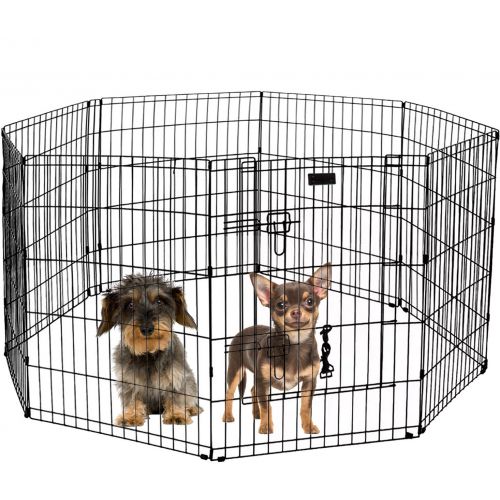  LavoHome Ultimate Folding Dog Animal Pet Playpen Wire Metal 8 Panel Octagon Black Wire Enclosure Fence Exercise Popup Kennel Crate Tent Portable Gate Cage