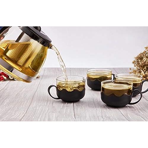  Lawei 700 ml Teekanne Set mit Hitzebestandig Edelstahl Filter & 4 Glasern aus Glas fuer Losen Tee Kaffee