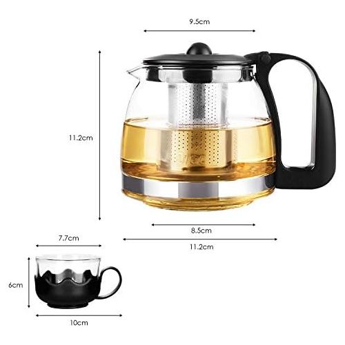  Lawei 700 ml Teekanne Set mit Hitzebestandig Edelstahl Filter & 4 Glasern aus Glas fuer Losen Tee Kaffee