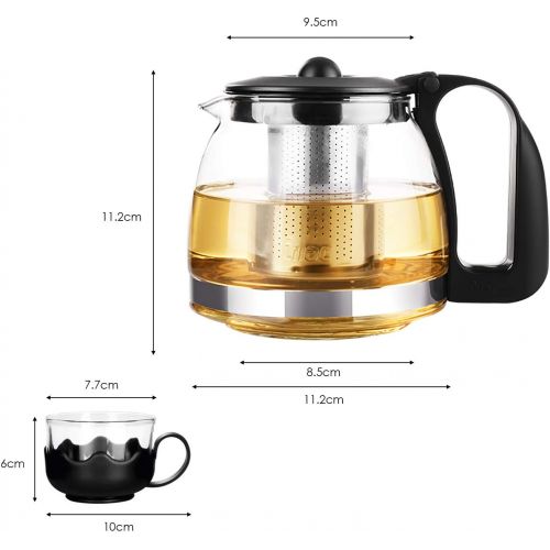  Lawei 700 ml Teekanne Set mit Hitzebestandig Edelstahl Filter & 4 Glasern aus Glas fuer Losen Tee Kaffee