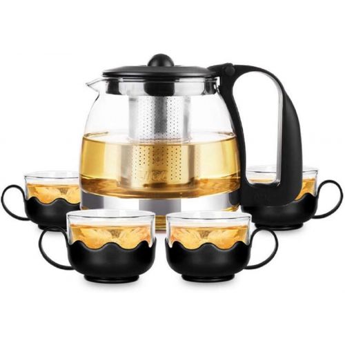  Lawei 700 ml Teekanne Set mit Hitzebestandig Edelstahl Filter & 4 Glasern aus Glas fuer Losen Tee Kaffee