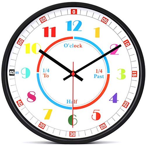  [아마존베스트]LAWEI 12 Inch Telling Time Teaching Clock - Teachers Choice Education Wall Clock Silent Wall Clock for Kids Educational Tool for Homeschool, Classroom, Teachers and Parent