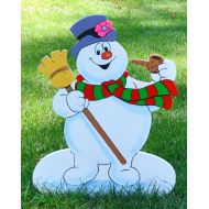 /LawnArtDeco Frosty the Snowman with pipe Christmas decorations lawn stake garden art holiday scarf Lawn Signs