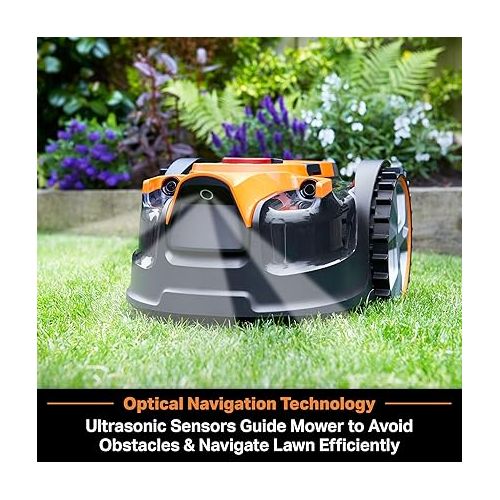  LawnMaster OcuMow™ Robot Lawn Mower Perimeter Wire Free Robotic for Small Yards up to 1000 Square feet Optical Navigation Automatic Obstacle Avoidance Low Noise Spot Cut and No Go Function