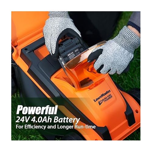  LawnMaster CLM2413A Cordless 13-Inch Lawn Mower 24V Max with 2X4.0Ah Battery and a Charger