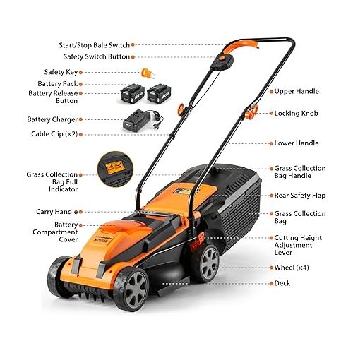  LawnMaster CLM2413A Cordless 13-Inch Lawn Mower 24V Max with 2X4.0Ah Battery and a Charger