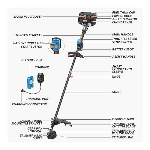  LawnMaster NPTGSP2617A No-Pull Gas Grass Trimmer with Electric Start 26cc 2 Cycle 17-Inch