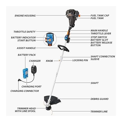  LawnMaster NPTGSP2517A No-Pull Gas Grass Trimmer with Electric Start 25cc 2 Cycle,17-Inch