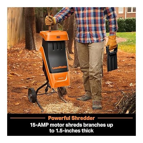  LawnMaster FD1501 Electric Wood Chipper Shredder 15-Amp 1.5-Inch Cutting Diameter Max 10:1 Reduction