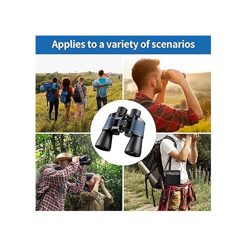  Binoculars for Adults 20x50，80 * 80 High Power Binoculars for Adults with Low Light Night Vision, Compact Waterproof Binoculars Telescope for Hunting Bird Watching Travel Football Games (Black+Blue)