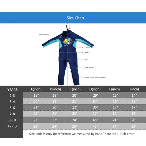  Layatone Wetsuit Kids Premium 2mm Neoprene Wetsuit Girl Boy Full Body Diving Suit Back Zipper One Piece Swimsuit Keep Warm Thermal Full Wetsuit Child Youth UV Protection Neoprene W