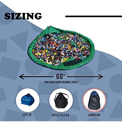  [아마존베스트]Lay-n-Go Extra Large Building Block Toy Storage Mat  Navy/Green, 60 inch - Drawstring Makes Easy, Quick Pick Up of Building Blocks, Toys  Play Mat for Babies, Toddlers