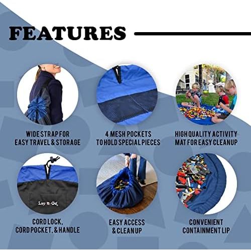  [아마존베스트]Lay-n-Go Extra Large Building Block Toy Storage Mat  Blue, 60 inch - Drawstring Makes Easy, Quick Pick Up of Building Blocks, Toys  Play Mat for Babies, Toddlers