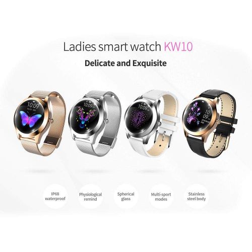  Layopo KW10 Fashion Smart Watch, IP68 Fitness Tracker for Womens Period,Steel/Leather Belt Bracelet Watch,Lovely Round Touch Screen,Multi - Sports Mode for iOS/Android