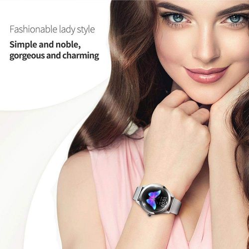  Layopo KW10 Fashion Smart Watch, IP68 Fitness Tracker for Womens Period,Steel/Leather Belt Bracelet Watch,Lovely Round Touch Screen,Multi - Sports Mode for iOS/Android