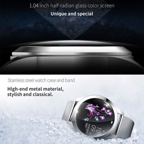  Layopo KW10 Fashion Smart Watch, IP68 Fitness Tracker for Womens Period,Steel/Leather Belt Bracelet Watch,Lovely Round Touch Screen,Multi - Sports Mode for iOS/Android