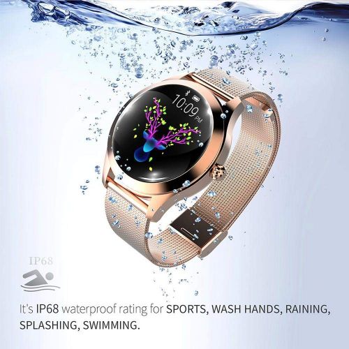  Layopo KW10 Fashion Smart Watch, IP68 Fitness Tracker for Womens Period,Steel/Leather Belt Bracelet Watch,Lovely Round Touch Screen,Multi - Sports Mode for iOS/Android