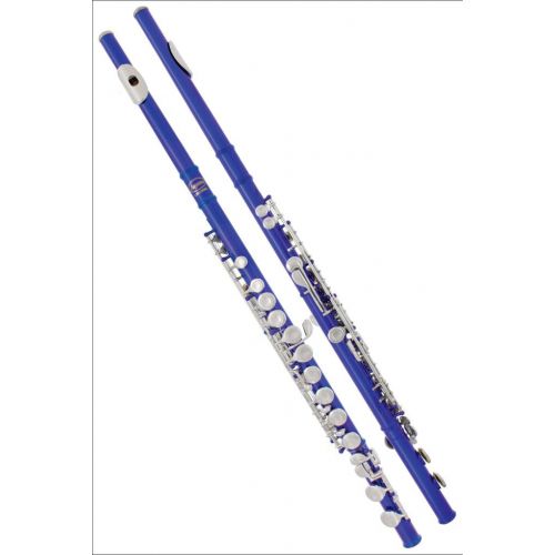  Lazarro 120-BU Professional Royal Blue-Silver Closed Hole C Flute with Case, Care Kit-Great for Band, Orchestra,Schools