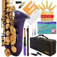 Lazarro Professional Purple-Gold Keys Eb E Flat Alto Saxophone Sax with 11 Reeds, Case & Many Extras - 360-PR