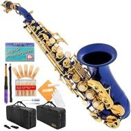 Royal Blue-Gold Keys Bb B-Flat Curved Soprano Saxophone Sax Lazarro+11 Reeds,Care Kit~24 COLORS Available-320-BU