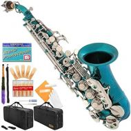 Sea Blue-Silver Keys Bb B-Flat Curved Soprano Saxophone Sax Lazarro+11 Reeds,Care Kit~24 COLORS Available-330-SB