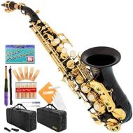 Black-Gold Keys Bb B-Flat Curved Soprano Saxophone Sax Lazarro+11 Reeds,Care Kit~24 COLORS Available-320-BK