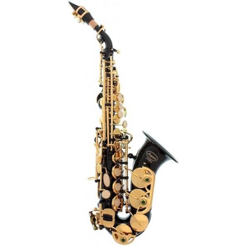  Black-Gold Keys Bb B-Flat Curved Soprano Saxophone Sax Lazarro+11 Reeds,Care Kit~24 COLORS Available-320-BK