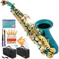 Sea Blue-Gold Keys Bb B-Flat Curved Soprano Saxophone Sax Lazarro+11 Reeds,Care Kit~24 COLORS Available-320-SB