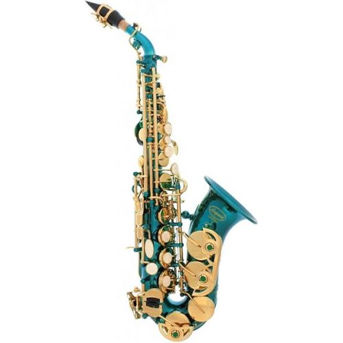  Sea Blue-Gold Keys Bb B-Flat Curved Soprano Saxophone Sax Lazarro+11 Reeds,Care Kit~24 COLORS Available-320-SB