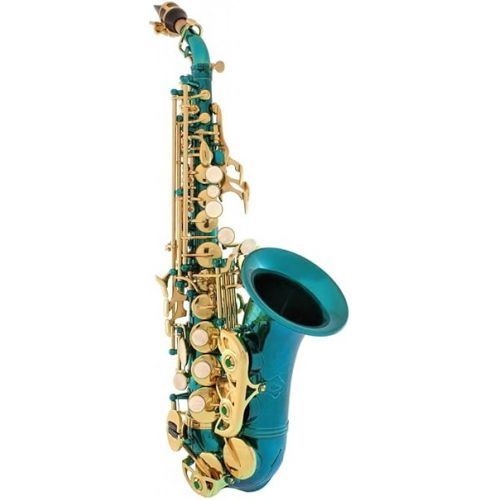  Sea Blue-Gold Keys Bb B-Flat Curved Soprano Saxophone Sax Lazarro+11 Reeds,Care Kit~24 COLORS Available-320-SB