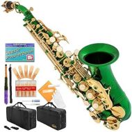 Green-Gold Keys Bb B-Flat Curved Soprano Saxophone Sax Lazarro+11 Reeds,Care Kit~24 COLORS Available-320-GR