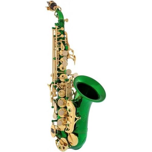  Green-Gold Keys Bb B-Flat Curved Soprano Saxophone Sax Lazarro+11 Reeds,Care Kit~24 COLORS Available-320-GR