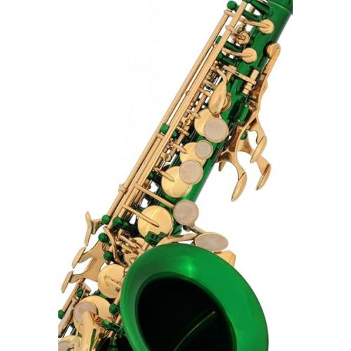  Green-Gold Keys Bb B-Flat Curved Soprano Saxophone Sax Lazarro+11 Reeds,Care Kit~24 COLORS Available-320-GR