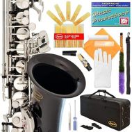 370-BK - Black/Silver Keys Eb E Flat Alto Saxophone Sax Lazarro+11 Reeds,Music Pocketbook,Case,Care Kit - 24 Colors with Silver or Gold Keys