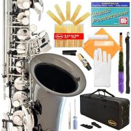 370-BN - Black Nickel/Silver Keys Eb E Flat Alto Saxophone Sax Lazarro+11 Reeds,Music Pocketbook,Case,Care Kit - 24 Colors with Silver or Gold Keys