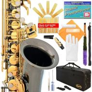 Professional Black Nickel Body Gold Keys E-flat Eb Alto Saxophone Sax with 11 Reeds, Case, Music Book, Mouthpiece and Many Extras, 360-BN