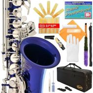 370-BU - Blue/Silver Keys Eb E Flat Alto Saxophone Sax Lazarro+11 Reeds,Music Pocketbook,Case,Care Kit