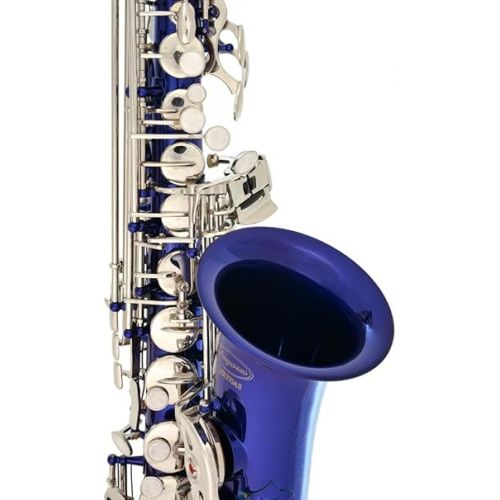  370-BU - Blue/Silver Keys Eb E Flat Alto Saxophone Sax Lazarro+11 Reeds,Music Pocketbook,Case,Care Kit