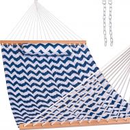 [아마존베스트]Lazy Daze Hammocks Quilted Fabric Hammock Hardwood Spreader Bar Poly Pillow, 55 Double Size, Blue Chevron Stripe