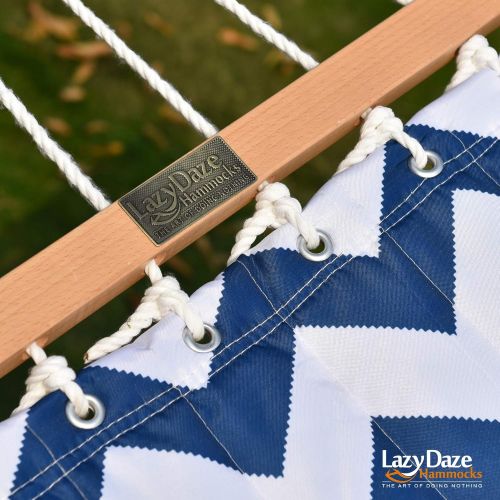  [아마존베스트]Lazy Daze Hammocks Quilted Fabric Hammock Hardwood Spreader Bar Poly Pillow, 55 Double Size, Blue Chevron Stripe