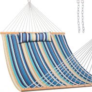 Lazy Daze Hammocks Lazy Daze 12 FT Quilted Fabric Double Hammock with Spreader Bars and Detachable Pillow, 2 Person Hammock for Outdoor Patio Backyard Poolside, 450 LBS Weight Capacity, Beaches Strip