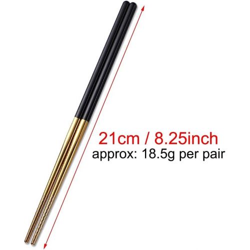  [아마존베스트]Lazycorner Chopsticks Reusable Dishwasher Safe, 8 1/4 Inches Lightweight, Square Handle 5 Pairs Metal Chopsticks Set with Bag, Premium Stainless Steel Chop Sticks for Eating (5Colors+Gold)