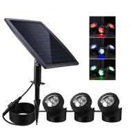 Lc-smarts Solar Pond Lights,Solar Powered Spotlights Upgraded Amphibious Lighting Land/Underwater IP68 Waterproof Outdoor Landscape Lights RGB Color Adjustable with 3 Lamps 18 LED Auto On/Of